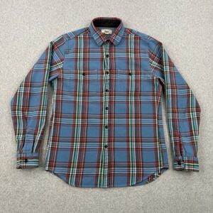 Vintage Wallace & Barnes Shirt‎ Mens Small Blue Plaid Flannel Button Up Cotton